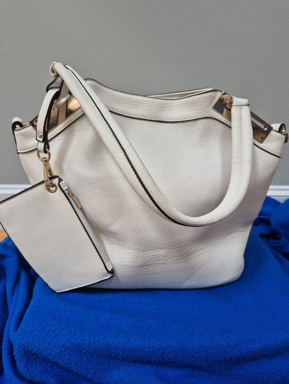 Black Rivet Cream Pebbled Faux-Leather Hobo Bag Set
